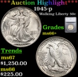 ***Auction Highlight*** 1945-p Walking Liberty Half Dollar 50c Graded ms66+ By SEGS (fc)