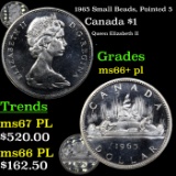 1965 Small Beads, Pointed 5 Canada Dollar $1 Grades GEM++ PL