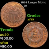 1864 Large Motto Two Cent Piece 2c Grades xf+