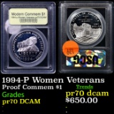 Proof 1994-P Women Veterans Modern Commem Dollar $1 Graded GEM++ Proof Deep Cameo BY USCG