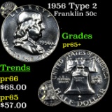 Proof 1956 Type 2 Franklin Half Dollar 50c Grades GEM+ Proof