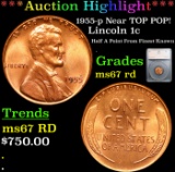 ***Auction Highlight*** 1955-p Lincoln Cent Near TOP POP! 1c Graded ms67 rd By SEGS (fc)