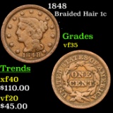 1848 Braided Hair Large Cent 1c Grades vf++