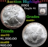 ***Auction Highlight*** 2001 Silver Eagle Dollar $1 Graded ms69+ By SEGS (fc)