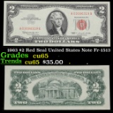 1963 $2 Red Seal United States Note Fr-1513 Grades Gem CU