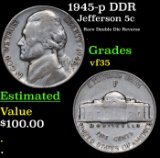 1945-p DDR Jefferson Nickel 5c Grades vf++