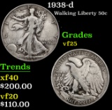 1938-d Walking Liberty Half Dollar 50c Grades vf+