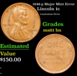 1948-p Lincoln Cent Major Mint Error 1c Grades Unc+ BN