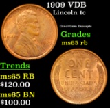 1909 VDB Lincoln Cent 1c Grades GEM Unc RB