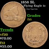 1858 SL Flying Eagle Cent 1c Grades f+