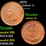 1874 Indian Cent 1c Grades Choice Unc RB