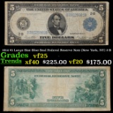 1914 $5 Large Size Blue Seal Federal Reserve Note (New York, NY) 2-B Grades vf+