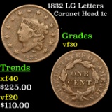 1832 Med Letters Coronet Head Large Cent 1c Grades vf++