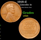 1918-d Lincoln Cent 1c Grades vf+