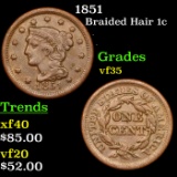 1851 Braided Hair Large Cent 1c Grades vf++