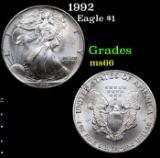 1992 Silver Eagle Dollar $1 Grades GEM+ Unc