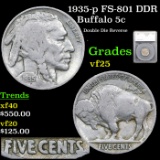 1935-p Buffalo Nickel FS-801 DDR 5c Grades vf+ By SEGS