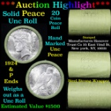 ***Auction Highlight*** Solid Uncirculated Peace silver dollar roll 1924 & P Ends, 20 coins (fc)