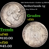 1861 Netherlands 1 Gulden 1g KM-93 Grades vf++