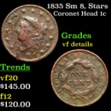 1835 Sm 8, Stars Coronet Head Large Cent 1c Grades vf details