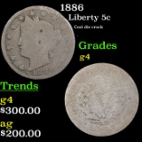 1886 Liberty Nickel 5c Grades g, good