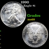 1990 Silver Eagle Dollar $1 Grades ms69