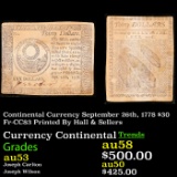 Continental Currency September 26th, 1778 $30 Fr-CC83 Printed By Hall & Sellers Grades Select AU