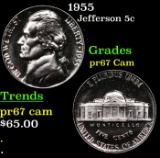 Proof 1955 Jefferson Nickel 5c Grades GEM++ Proof Cameo