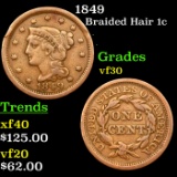 1849 Braided Hair Large Cent 1c Grades vf++