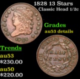 1828 13 Stars Classic Head half cent 1/2c Grades AU Details