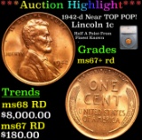 ***Auction Highlight*** 1942-d Lincoln Cent Near TOP POP! 1c Graded ms67+ rd By SEGS (fc)