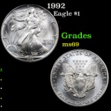 1992 Silver Eagle Dollar $1 Grades ms69