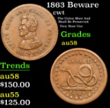 1863 Beware Civil War Token 1c Grades Choice AU/BU Slider