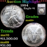 ***Auction Highlight*** 1994 Silver Eagle Dollar $1 Graded ms69+ By SEGS (fc)