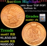 ***Auction Highlight*** 1901 Indian Cent Near TOP POP! 1c Graded ms66+ rb By SEGS (fc)