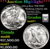 ***Auction Highlight*** 1941-p Walking Liberty Half Dollar Near TOP POP! 50c Graded ms67+ By SEGS (f