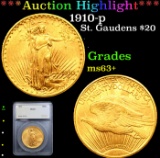 ***Auction Highlight*** 1910-p Gold St. Gaudens Double Eagle $20 Graded ms63+ By SEGS (fc)