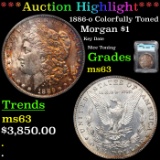 ***Auction Highlight*** 1886-o Morgan Dollar Colorfully Toned $1 Graded ms63 By ICG (fc)