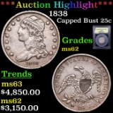 ***Auction Highlight*** 1838 Capped Bust Quarter 25c Graded Select Unc By USCG (fc)
