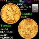 ***Auction Highlight*** 1905-p Gold Liberty Half Eagle $5 Graded ms63+ By SEGS (fc)