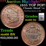 ***Auction Highlight*** 1835 Classic Head half cent TOP POP! 1/2c Graded ms66 bn By SEGS (fc)