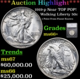 ***Auction Highlight*** 1919-p Walking Liberty Half Dollar Near TOP POP! 50c Graded ms66+ By SEGS (f