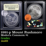 1991-p Mount Rushmore Modern Commem Dollar $1 Graded Gem+++++ Unc BY USCG