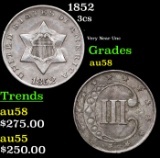 1852 Three Cent Silver 3cs Grades Choice AU/BU Slider