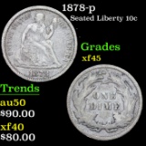 1878-p Seated Liberty Dime 10c Grades xf+