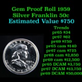 Full roll of Proof 1959 Silver Franklin 50c, 20 Coins total Franklin Half Dollar 50c