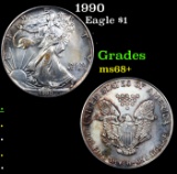 1990 Silver Eagle Dollar $1 Grades Gem++ Unc