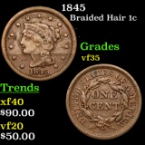 1845 Braided Hair Large Cent 1c Grades vf++