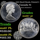 1965 Small Beads, Pointed 5 Canada Dollar $1 Grades GEM++ PL