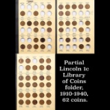 Partial Lincoln 1c Library of Coins folder, 1910-1940, 62 coins.